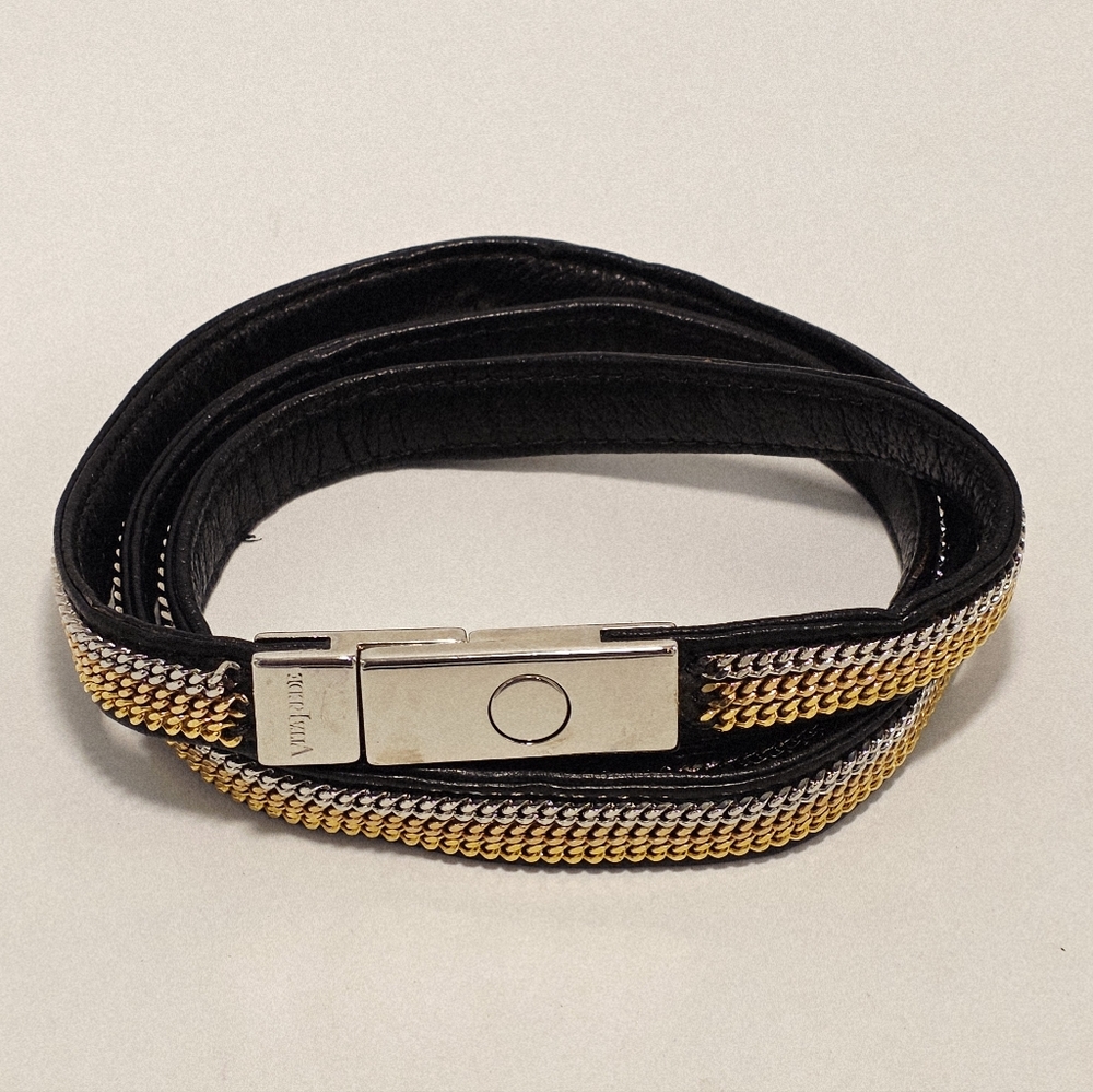 Vita Fede Triple Tone Chain Belt Flexible Black Leather  Italian Handmade NEW